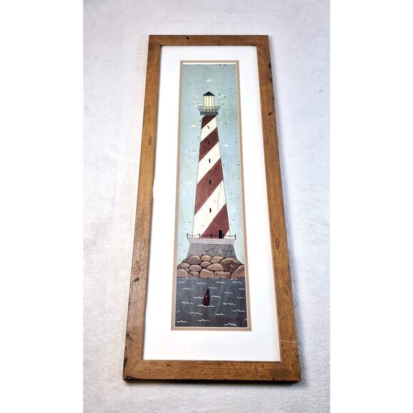 Nautical black Wood Framed Art Print by Warren Kimble Red Lighthouse 91/2x301/2